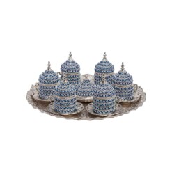 Evil Eye Silver Turkish Coffee Set for Six