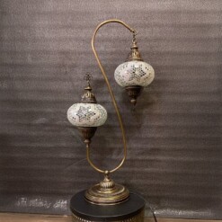 Double Shade White Mosaic Turkish Filigree Table Lamp
